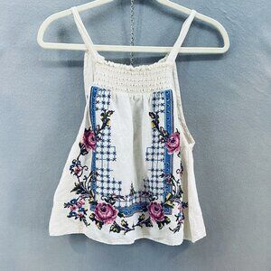 Free People White Floral Embroidered Top